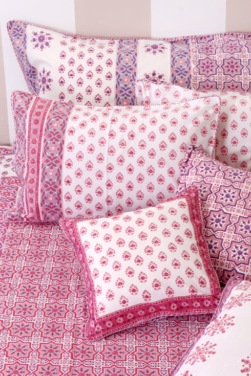 20s Cotton KING SIZE Bed Cover In Geometric Block Print