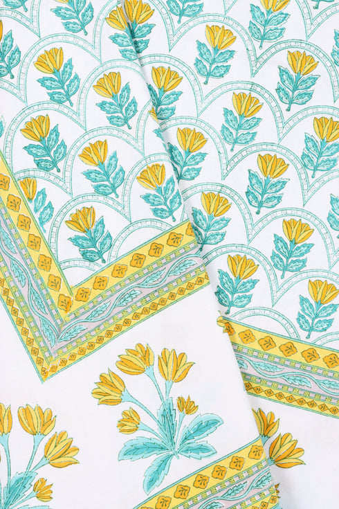 20’s Cotton KING SIZE Bed Cover In Floral Block Print