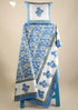 Cotton KING SIZE Bedspread With Floral Block Print in Blue on White Base