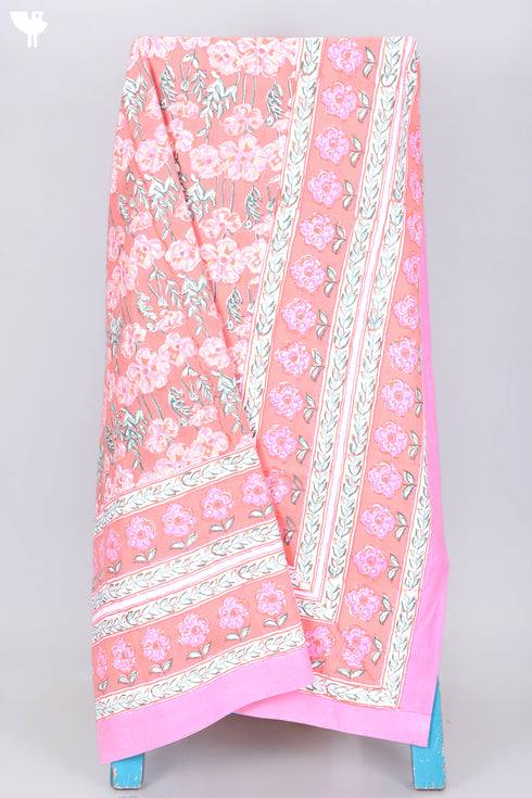 20s Cotton KING SIZE Bed Cover In Floral Block Print