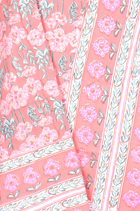 20s Cotton KING SIZE Bed Cover In Floral Block Print