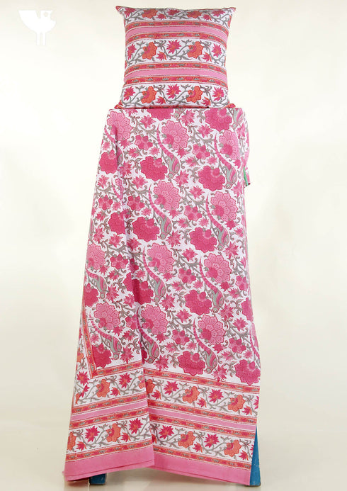 20s Cotton KING SIZE Bed Cover In Floral Block Print