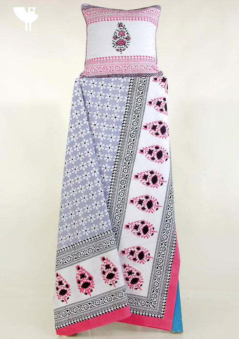 20s Cotton KING SIZE Bed Cover In Floral BlockPrint