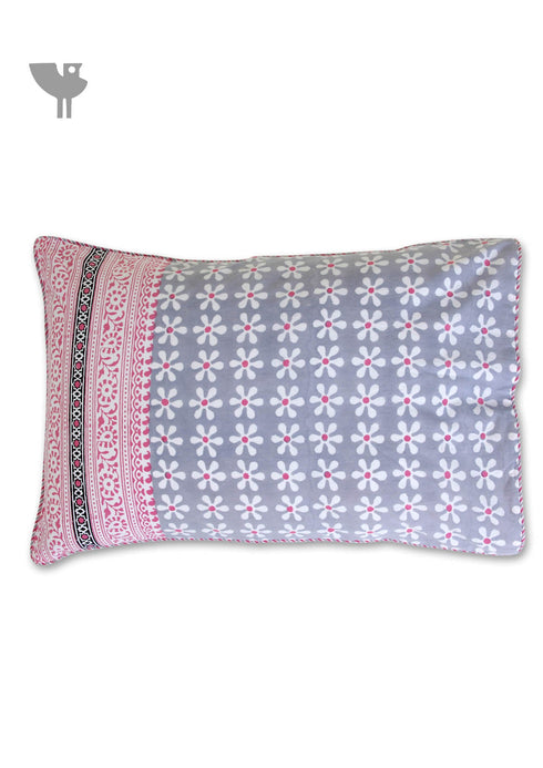 40s Cotton Pillow Cover in Floral Block Print