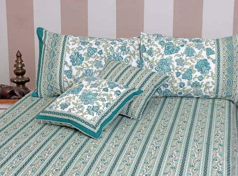 40s Cotton Pillow Cover In Emerald Green Floral Print