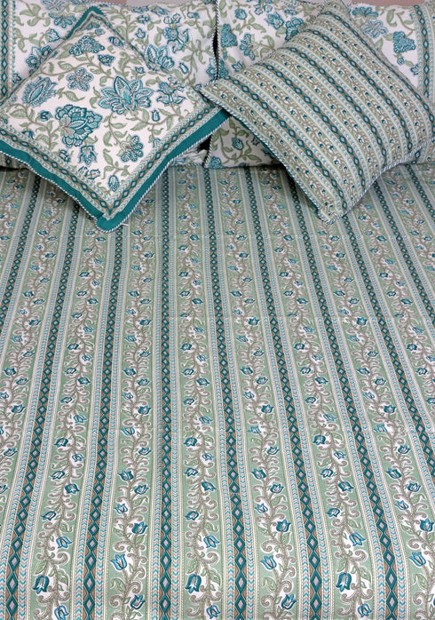 40s Cotton Pillow Cover In Emerald Green Floral Print