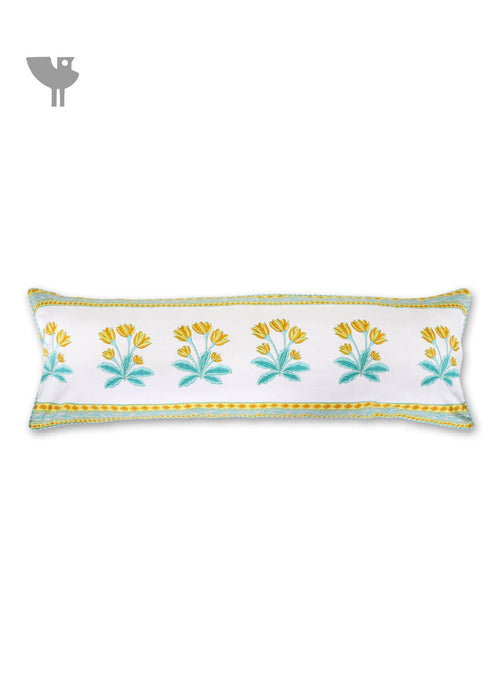 20’s Cotton Lumbar Cushion Cover In Floral Block Print