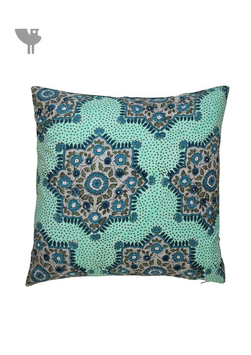 20s Cotton Cushion Cover In Mint Green and Slate Grey Geometric Floral Block Print