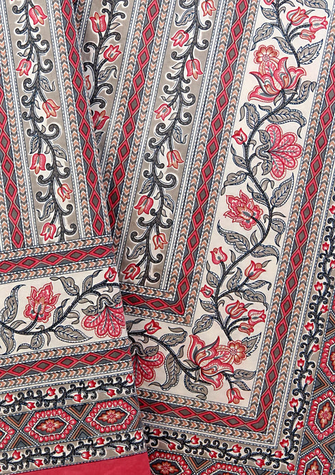 20s Cotton Bed Cover In Cloud Grey and Rose Pink Floral Print