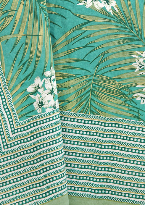 20s Cotton Bed Cover In Emerald Green Foliage Print