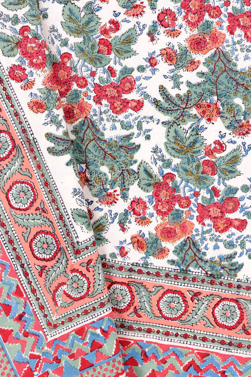 20s Cotton Bed Cover in Floral Block Print