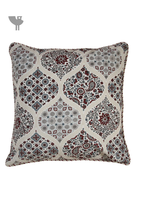 20s Cotton Cushion Cover In Grey, Bordeaux Red and Steel Blue Floral Block Print