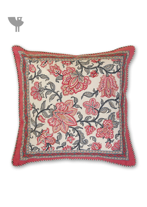 20s Cotton Cushion Cover In Cloud Grey and Rose Pink Floral Print