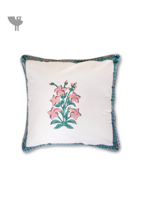 20’s Cotton Cushion Cover In Floral Block Print