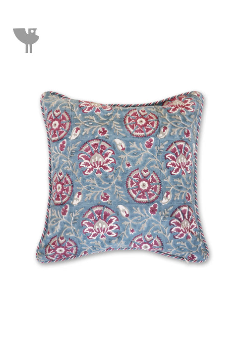 20s Cotton Cushion Cover in Block Print with Piping