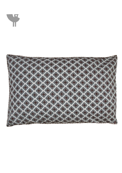 40s Cotton Pillow Cover In Grey, Bordeaux Red and Steel Blue Floral Block Print