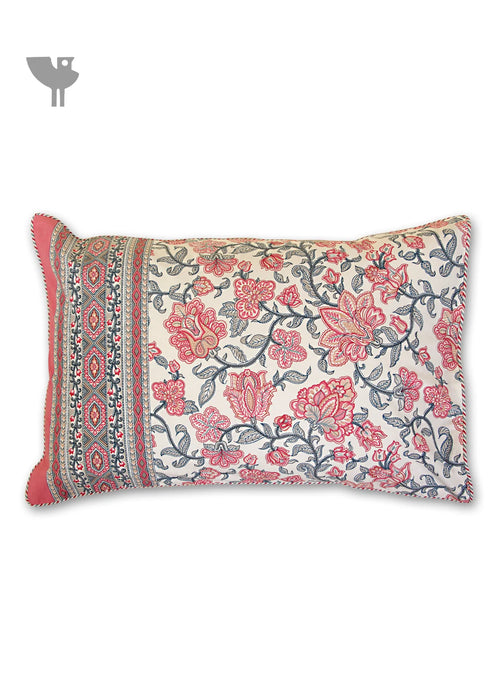 40s Cotton Pillow Cover In Cloud Grey and Rose Pink Floral Print