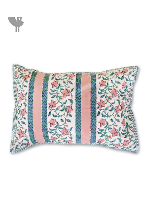 40’s Cotton Pillow Cover In Floral Block Print