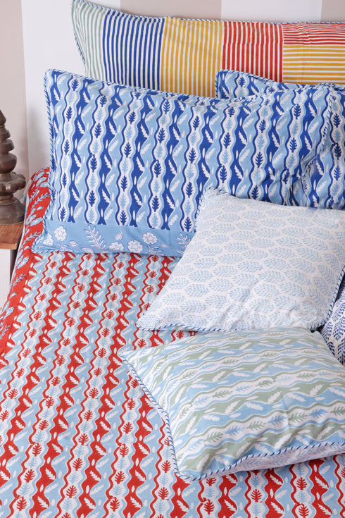 40s Cotton Pillow Cover in Block Print