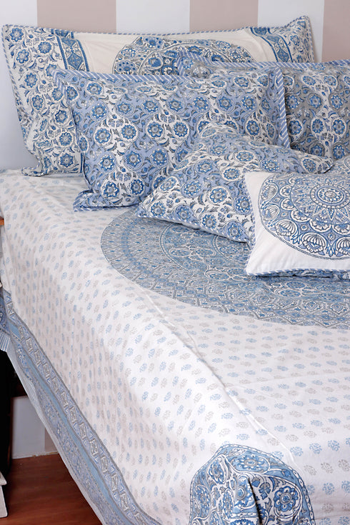 40s Cotton Pillow Cover in Block Print