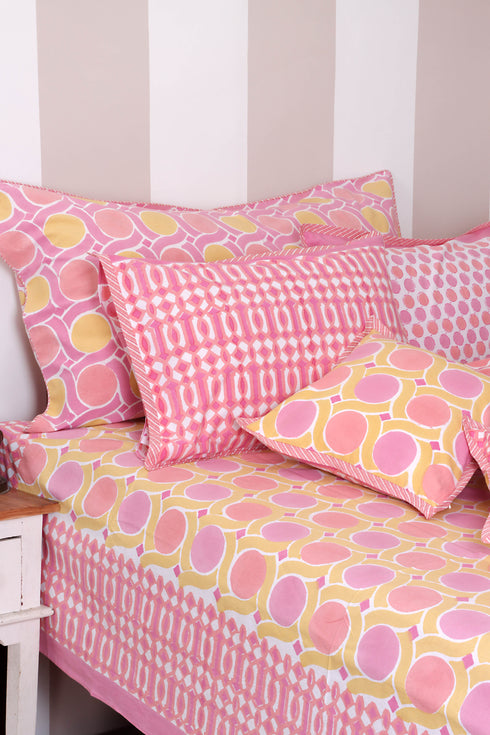 40s Cotton Pillow Cover in Block Print