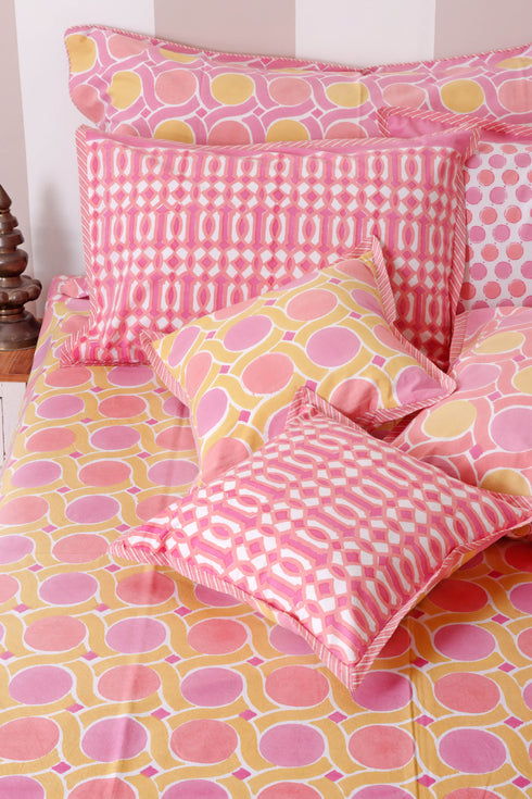 40s Cotton Pillow Cover in Block Print