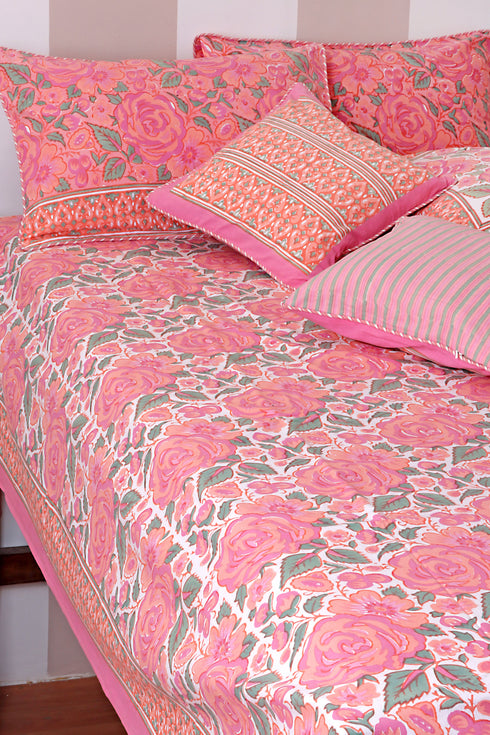 40s Cotton Pillow Cover in Floral Block Print