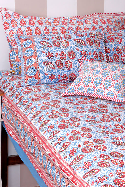 40s Cotton Pillow Cover in Block Print