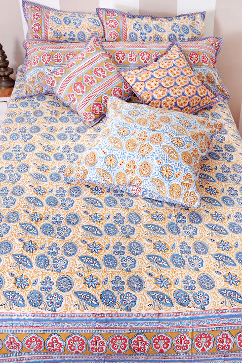 40s Cotton Pillow Cover in Block Print
