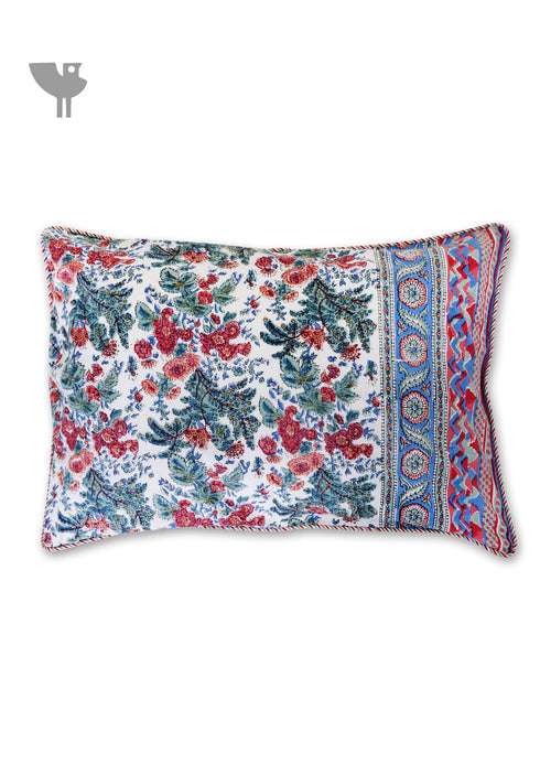 40s Cotton Pillow Cover in Floral Block Print