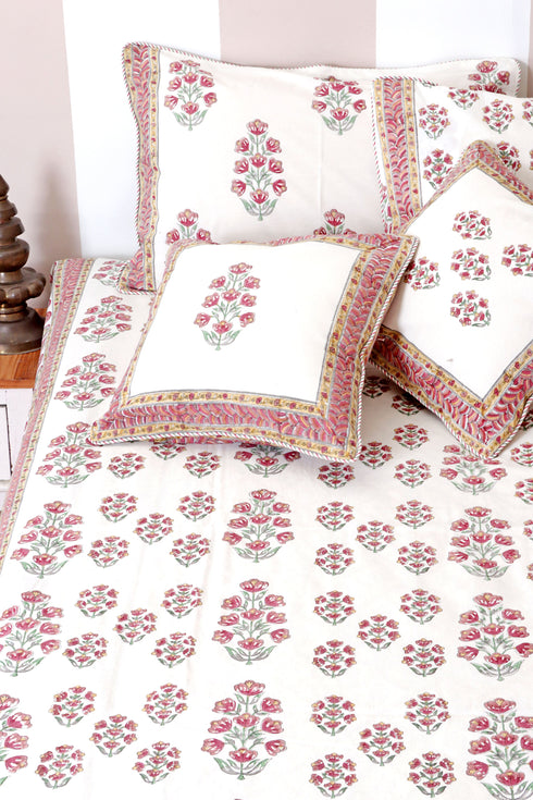 40s Cotton Pillow Cover in Floral Block Print