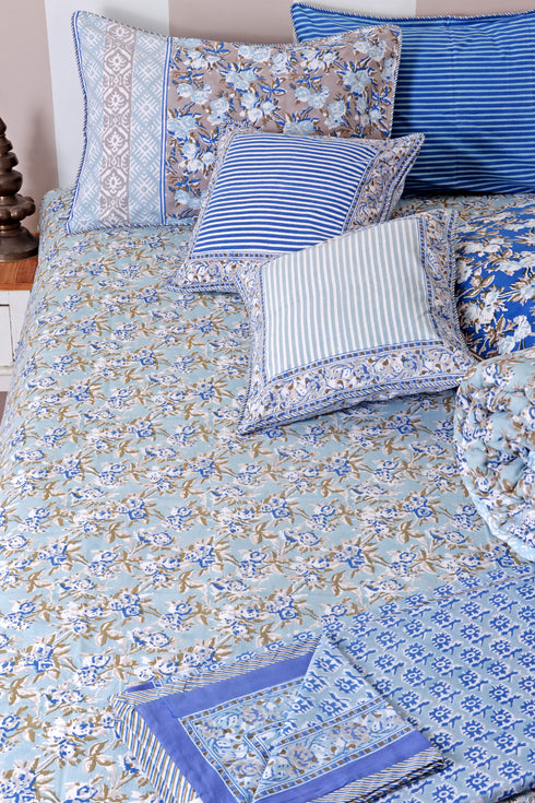 20s Cotton KING SIZE Bed Cover In Floral Block Print