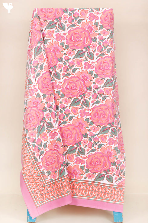 20s Cotton KING SIZE Bed Cover In Floral Block Print
