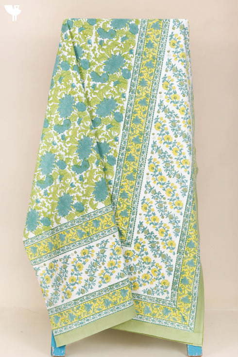 20s Cotton KING SIZE Bed Cover In Floral Block Print
