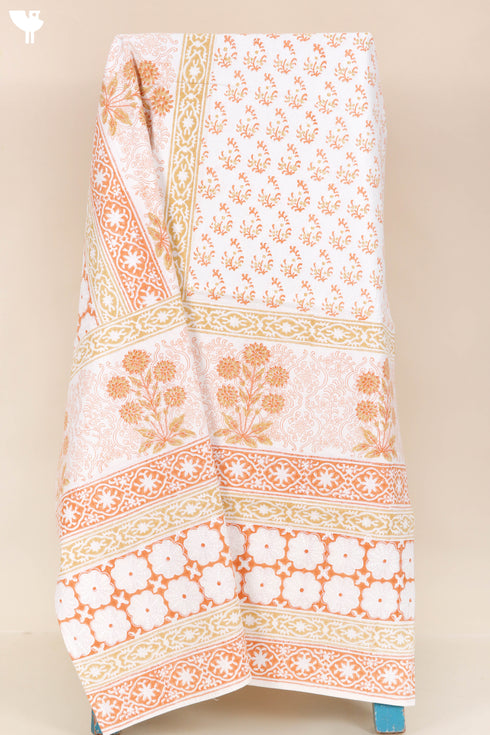 20s Cotton KING SIZE Bed Cover In Floral Block Print