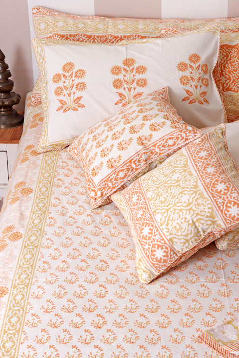 20s Cotton KING SIZE Bed Cover In Floral Block Print