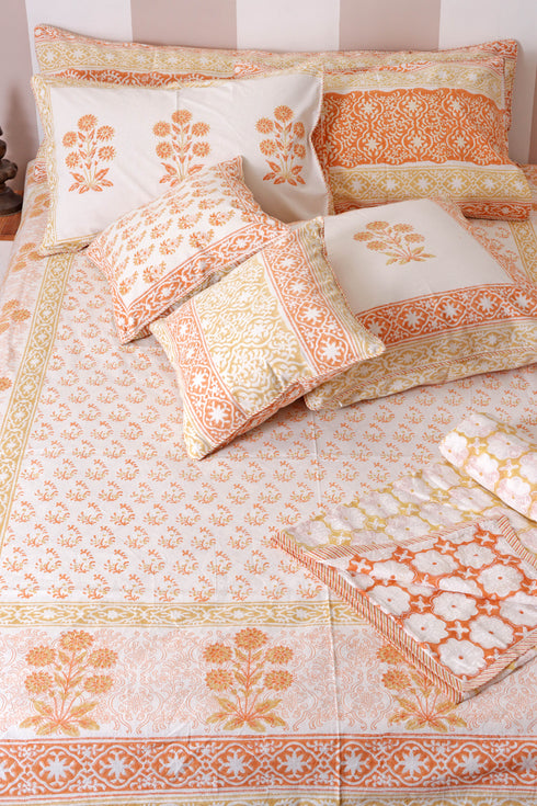 20s Cotton KING SIZE Bed Cover In Floral Block Print