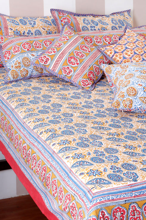 20s Cotton KING SIZE Bed Cover In Block Print