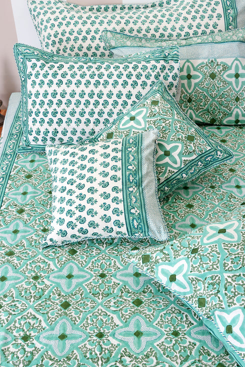 20s Cotton Rectangle Cushion Cover In Floral Block Print