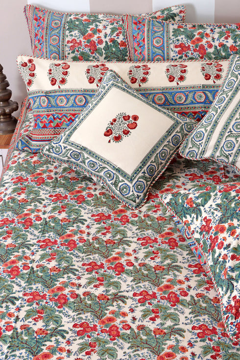 20s Cotton Lumbar Cushion Cover in Floral Block Print