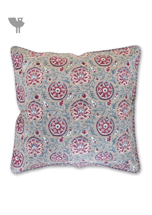 20s Cotton Cushion Cover in Block Print with Piping