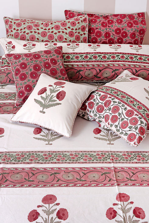 20s Cotton KING SIZE Bed Cover In Floral Block Print