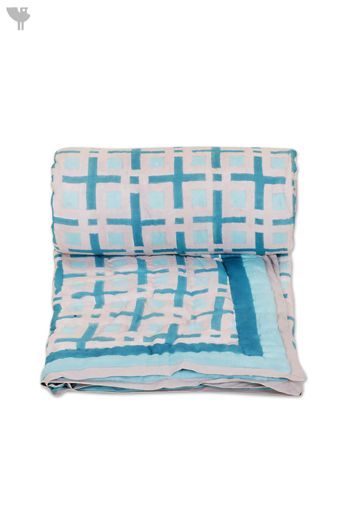 Mulmul Cotton Quilt In Geometric Block Print