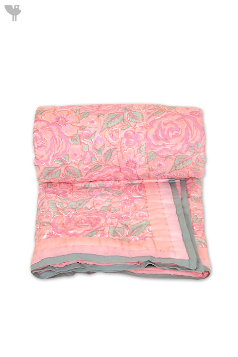 Mulmul Cotton Quilt in Floral Block Print