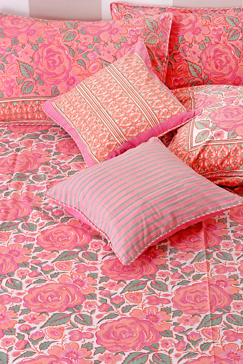 Mulmul Cotton Quilt in Floral Block Print