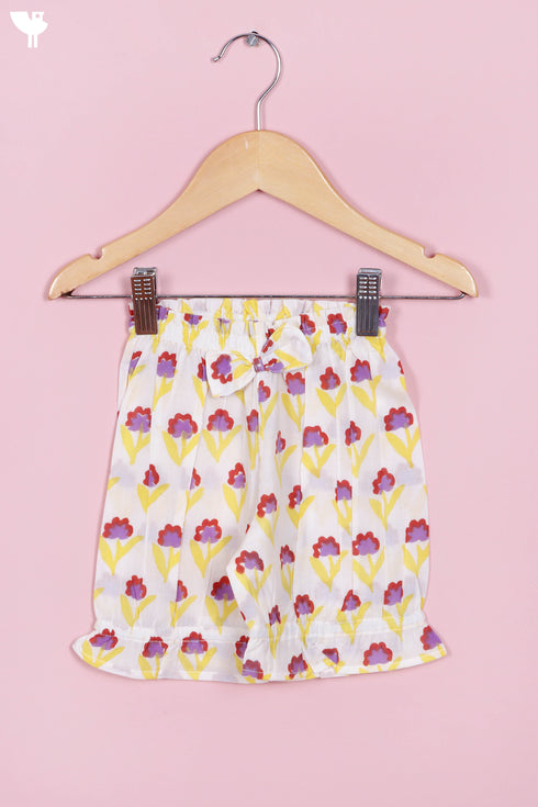 Cotton Frock & Shorts Set In Floral Block Print