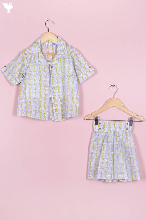 Cotton Top & Shorts Set In Block Print