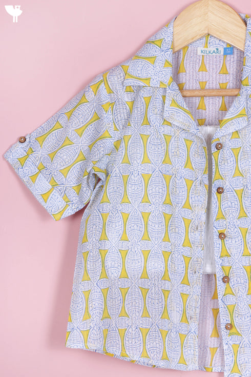 Cotton Top & Shorts Set In Block Print