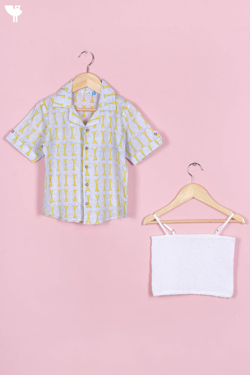 Cotton Top & Shorts Set In Block Print