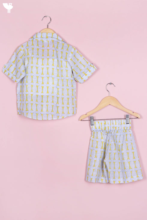Cotton Top & Shorts Set In Block Print
